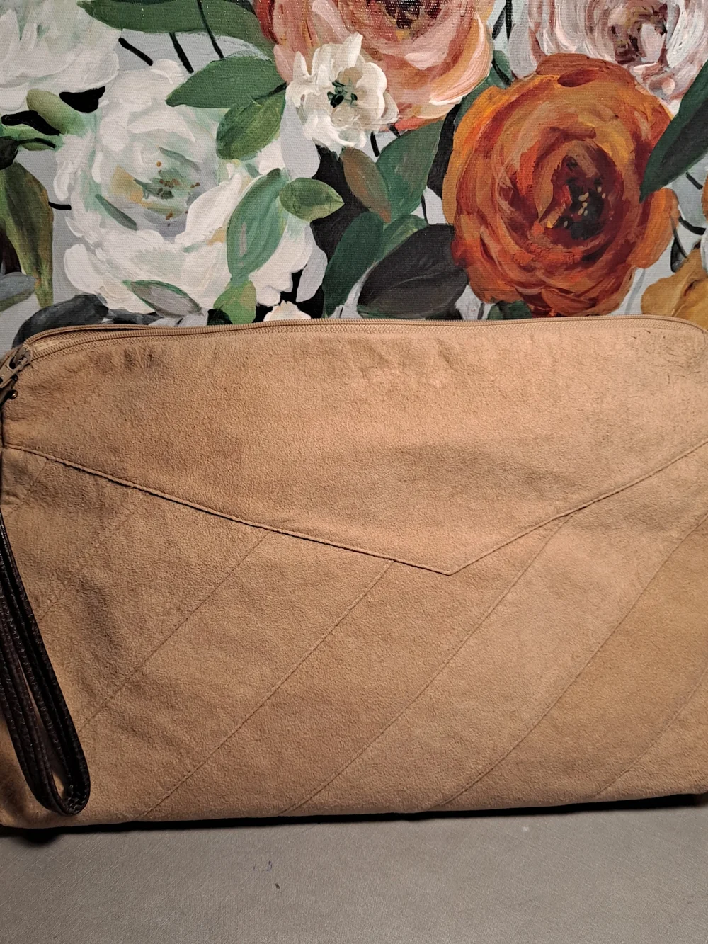 Dorli Tan Ultra Suede Wristlet Clutch Set - 3-Piece Vintage 80s Patchwork Design